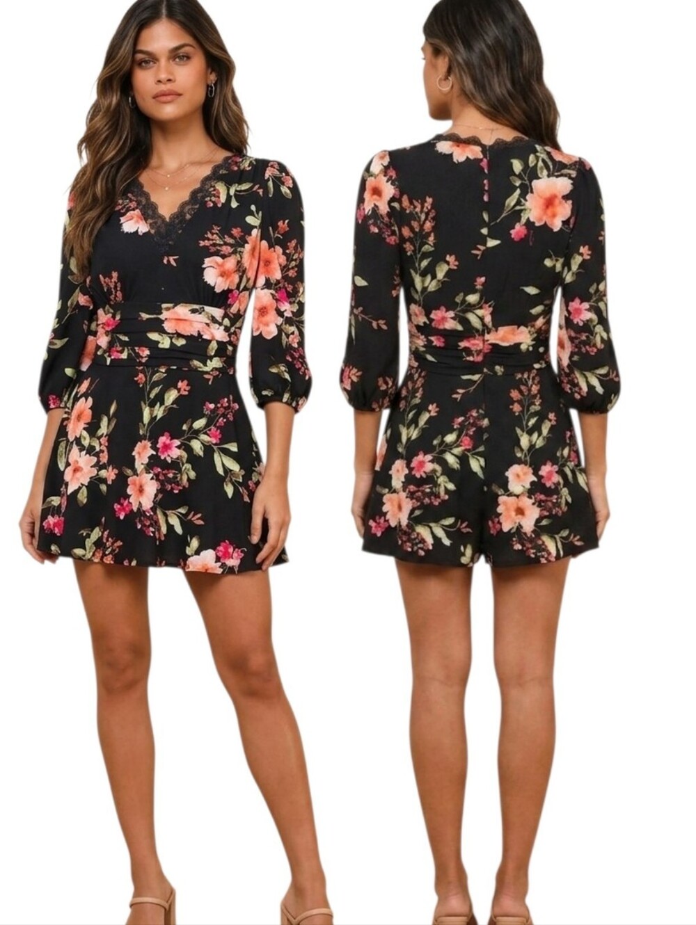 AQUA Floral Print Fit & Flare Mini Dress - Size M